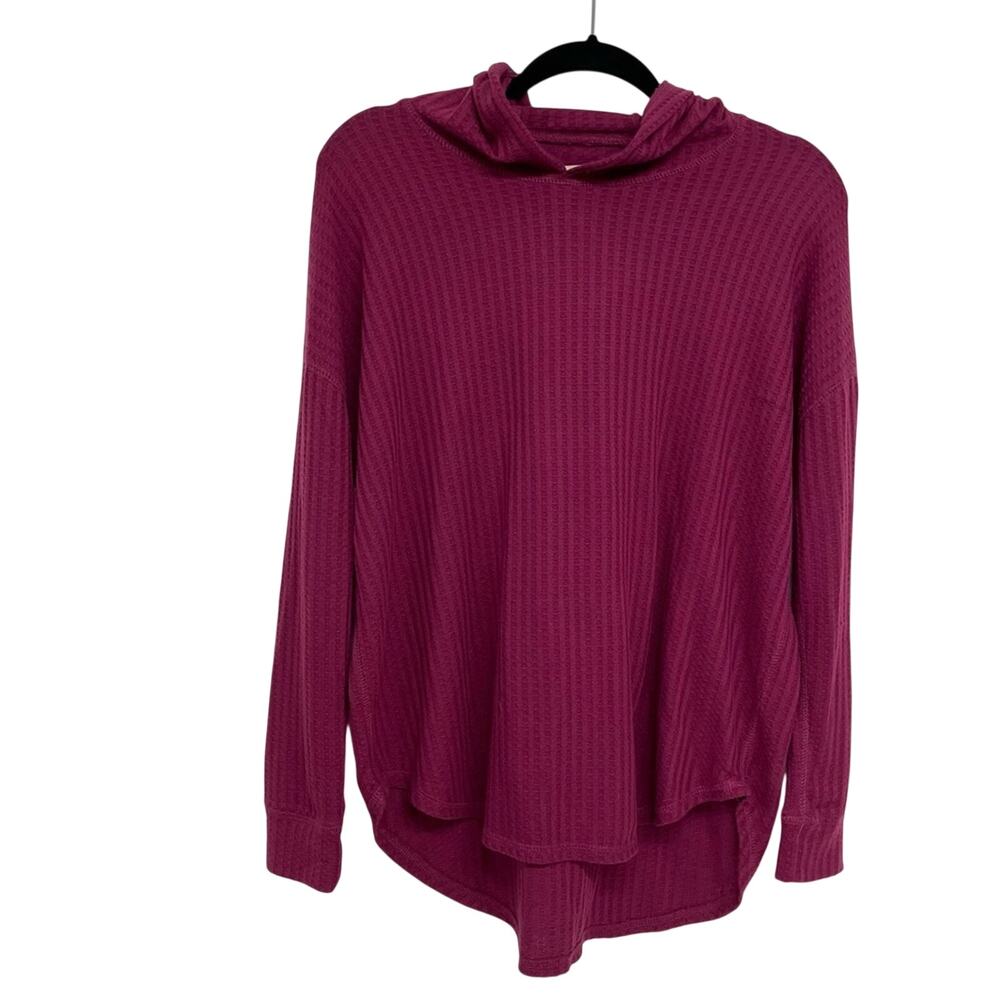 Chaser Magenta Pink Waffle Knit Long Sleeve Hooded Thermal Sweater Womens M